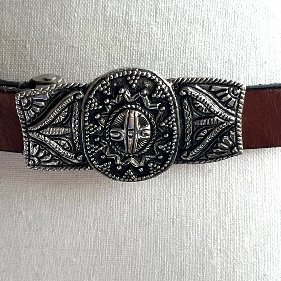 Vintage Chicos Belt Brown Genuine Leather Buckle Unique Southwest Braided Belt - Picture 1 of 14